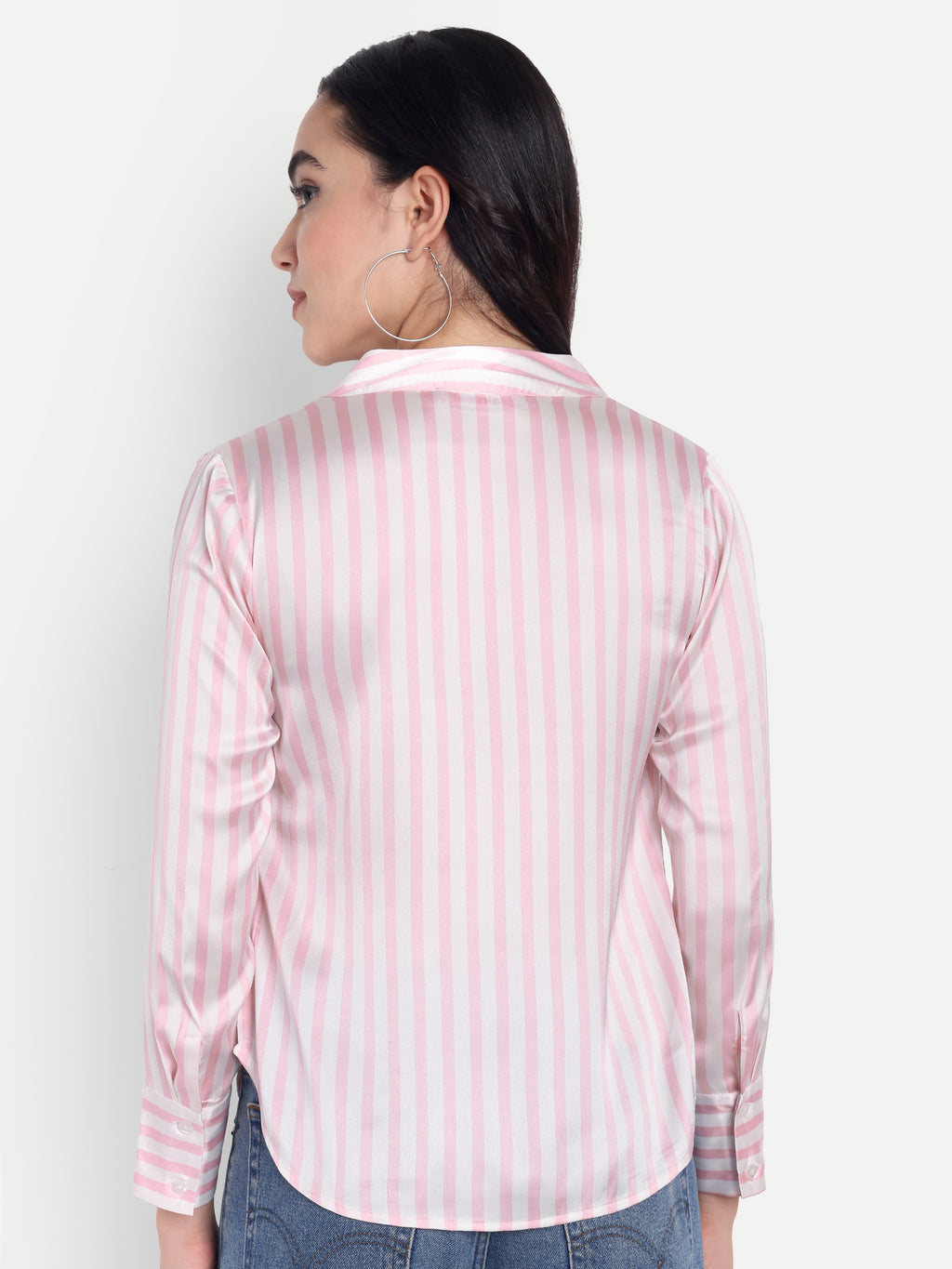 Women's Pink & White Striped Button-Down Shirt – Long Sleeve | Casual & Office Wear