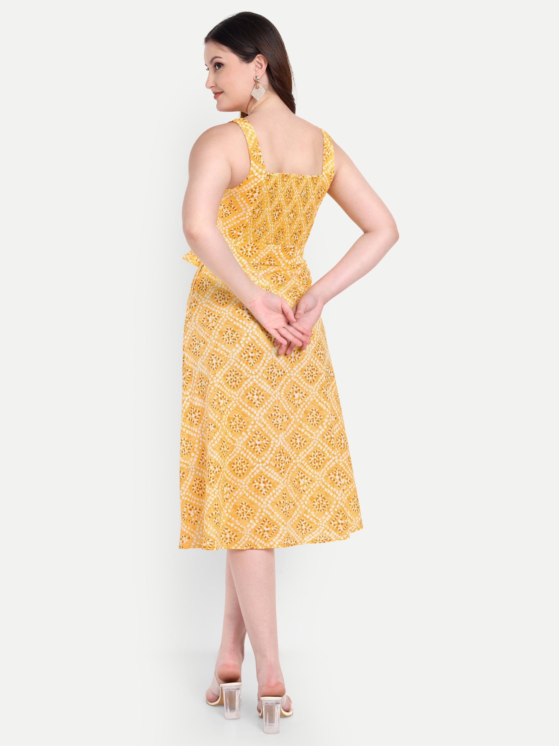 Women's yellow Floral Midi Dress with Square Neck & Side Pockets | Summer Casual Wear (Copy)