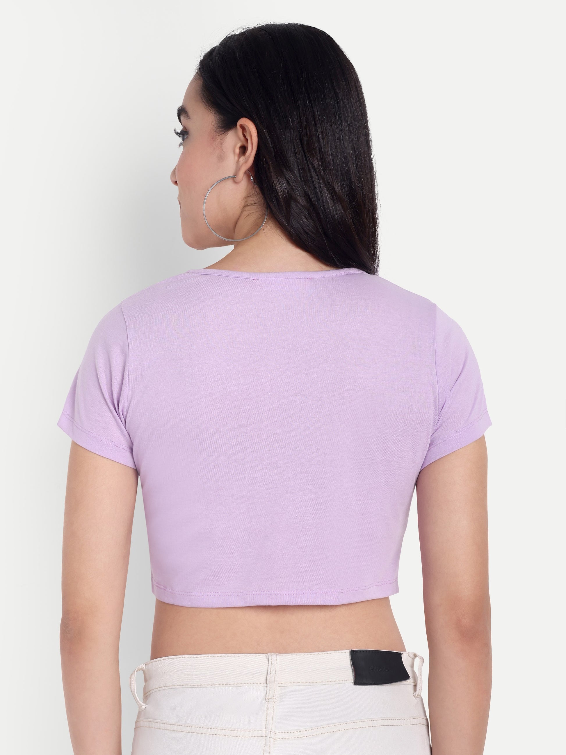 Women's Violet Crop Top with Scoop Neck & Short Sleeves