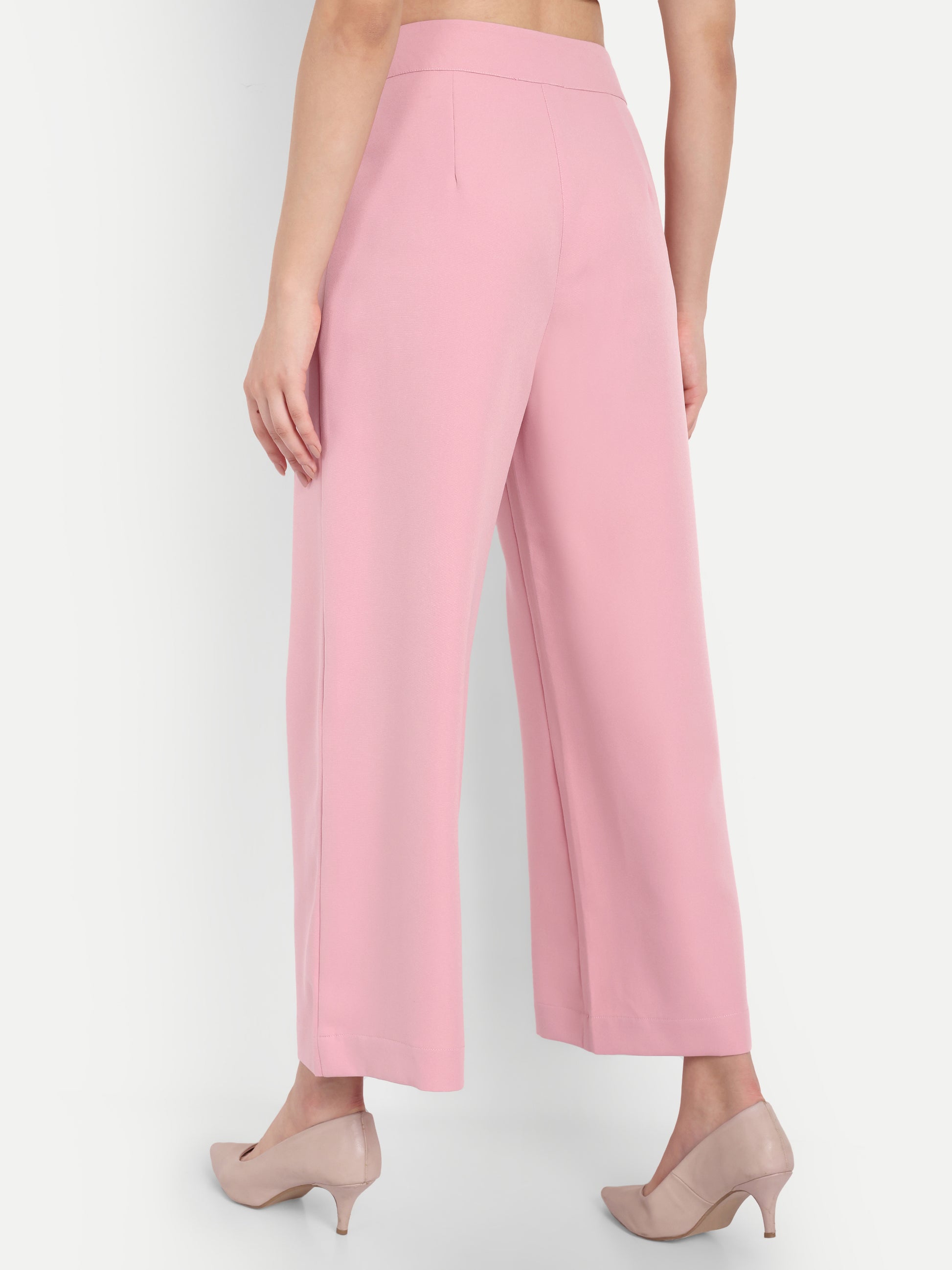 Women's Pink Wide-Leg Trousers – High Waist | Formal & Casual Wear | Comfort Fit