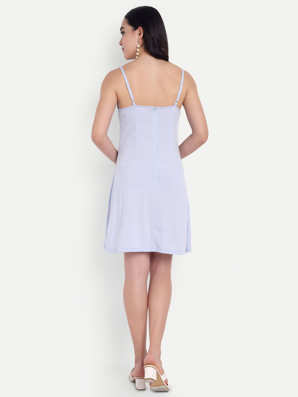 Women's Light Blue A-Line Mini Dress | Sleeveless Cowl Neck | Casual & Party Wear