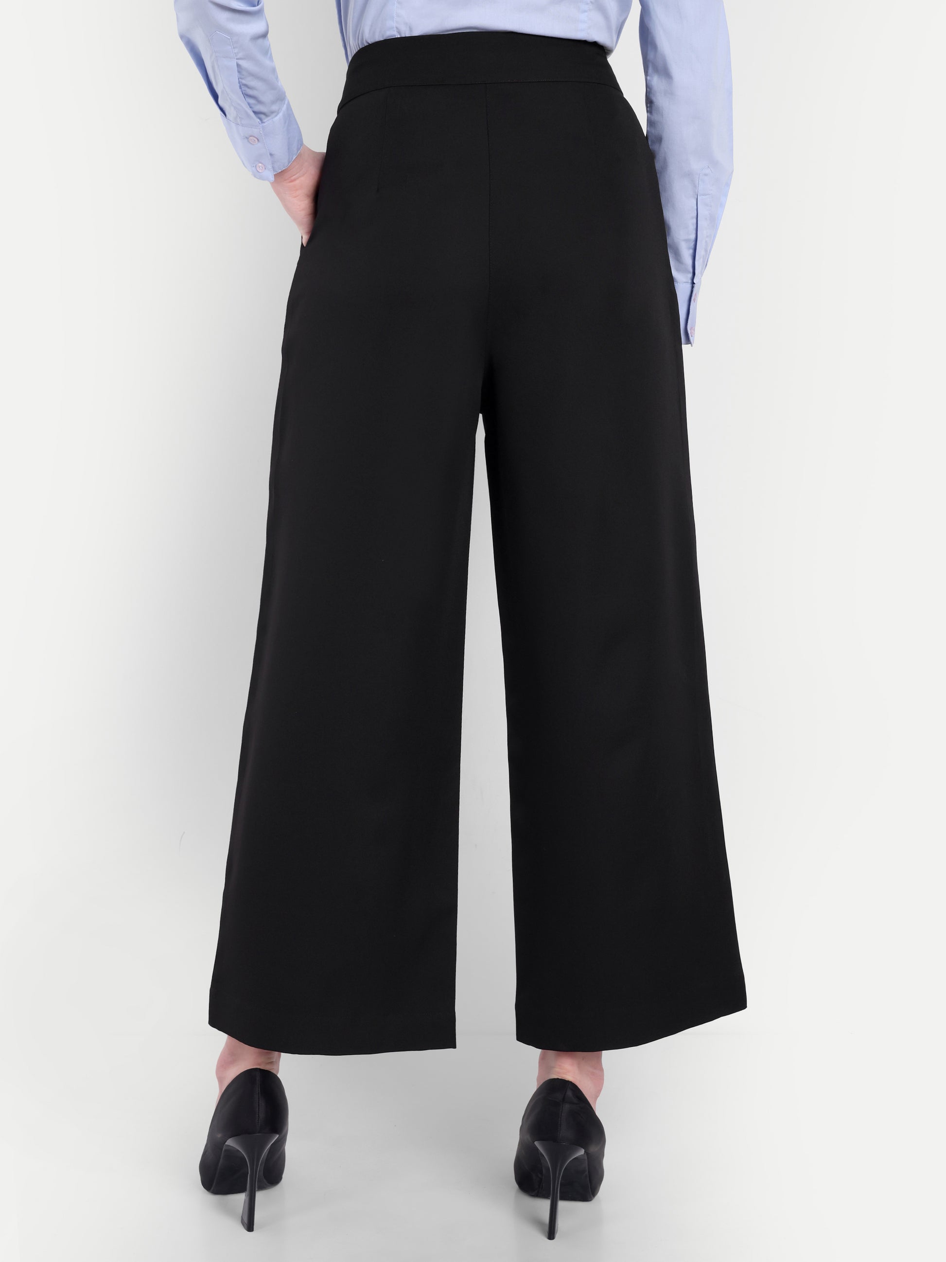 Women's Black Wide-Leg Trousers – High Waist | Formal & Casual Wear | Comfort Fit
