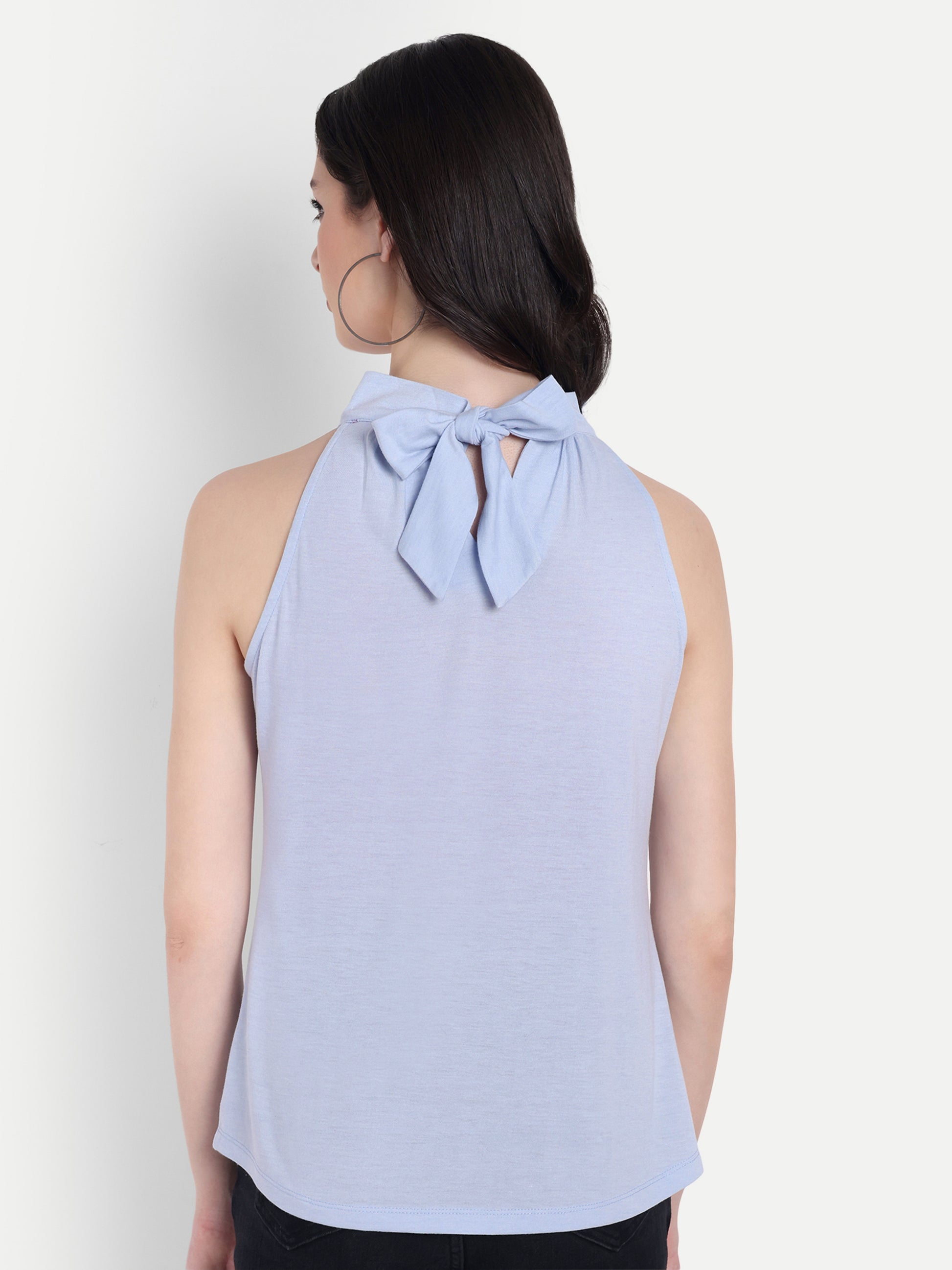 Women's Light Blue Halter Floral Note Neck Sleeveless Top | Casual & Party Wear (Copy)