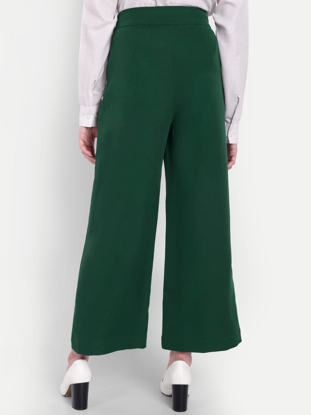 Women's Green Wide-Leg Trousers – High Waist | Formal & Casual Wear | Comfort Fit