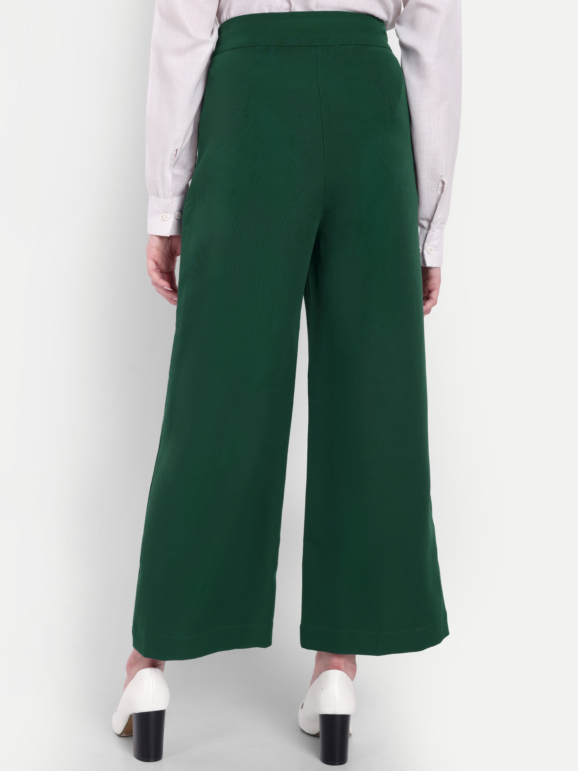 Women's Green Wide-Leg Trousers – High Waist | Formal & Casual Wear | Comfort Fit