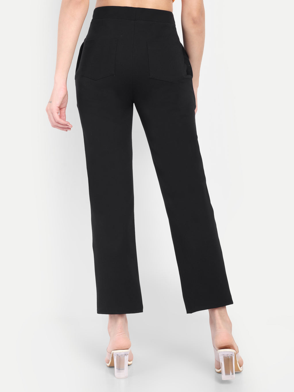 Women's Black Slim-Fit Cigarette Pants – Mid-Rise | Formal & Casual Wear