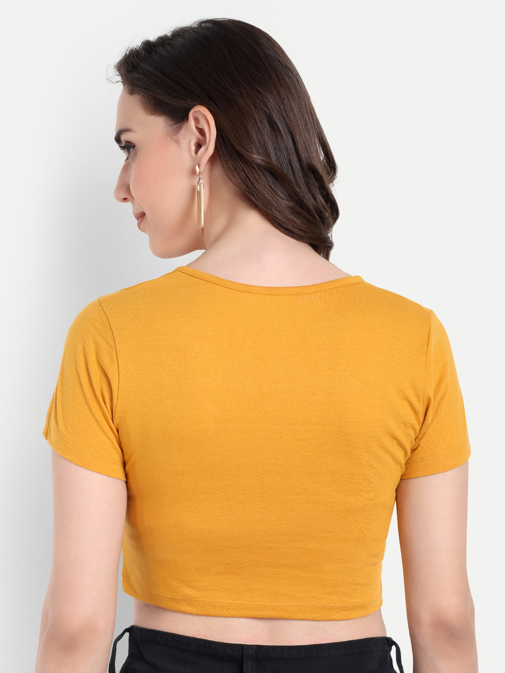 omen's Mustard Yellow Crop Top with Scoop Neck & Short Sleeves