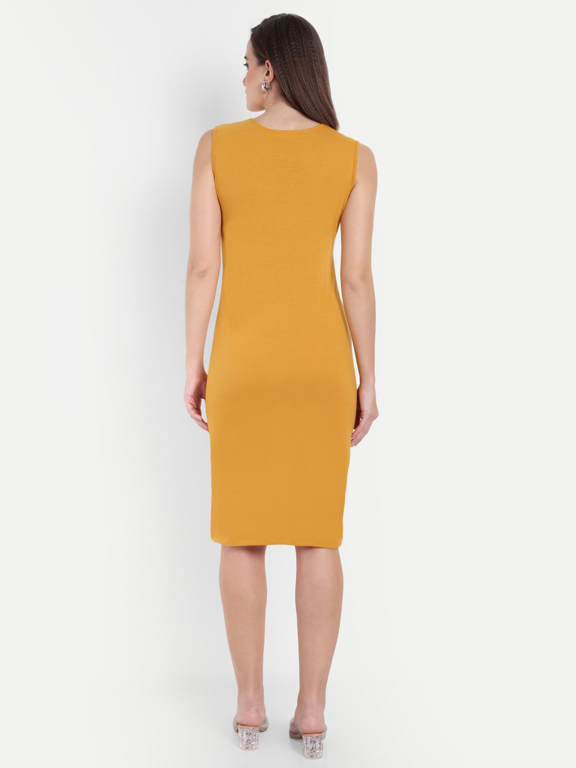 Women's Mustard Yellow Sleeveless Bodycon Midi Dress | Square Neck | Casual & Party Wear (Copy)