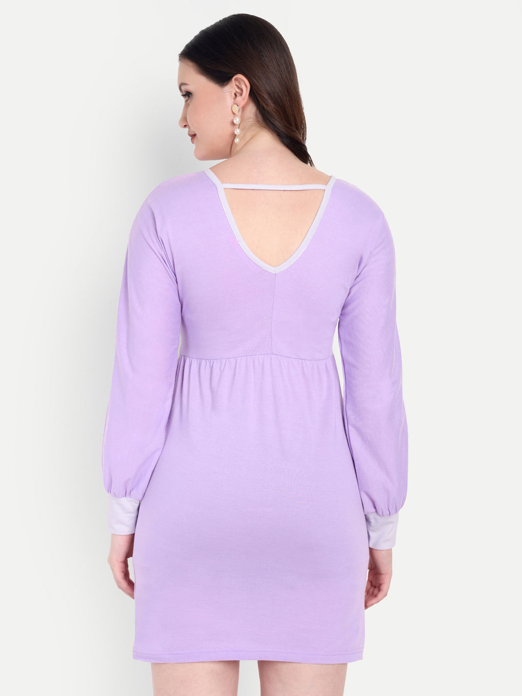 Women's Lilac Bodycon Mini Dress | V-Neck | Long Sleeve | Casual & Party Wear