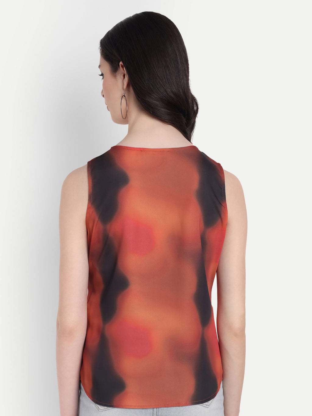 Women's Red Black Print Sleeveless Top | Round Neck | Lightweight Casual Summer Wear