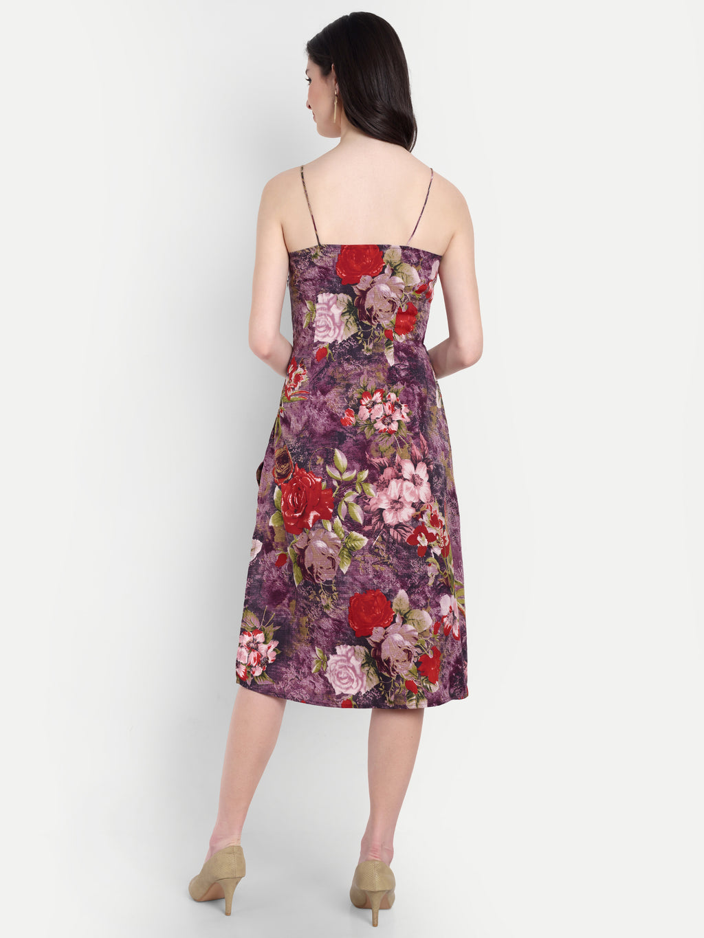 Women's Floral Print Slip Dress with Side Slit | Elegant Midi Dress for Party & Casual Wear