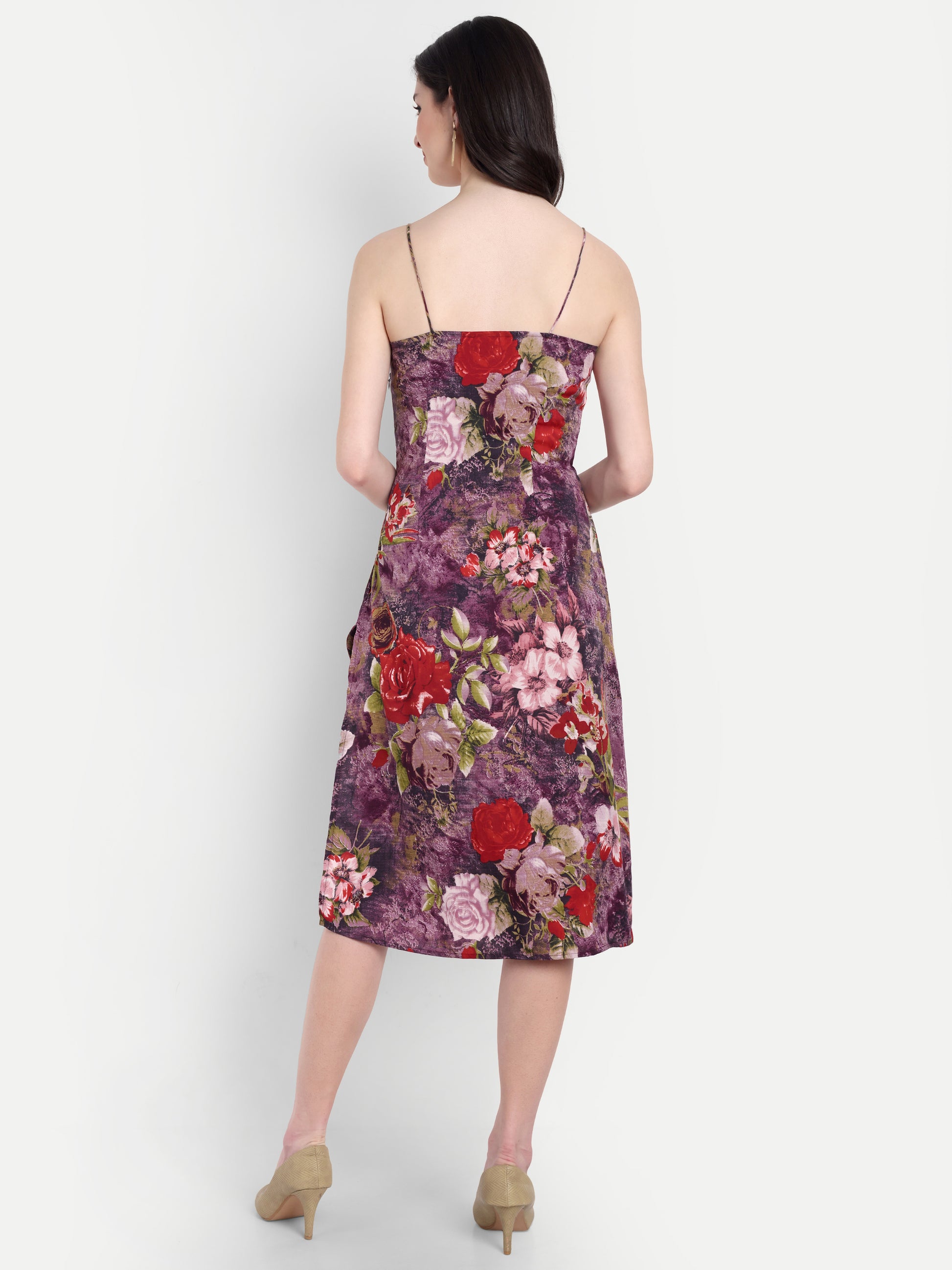 Women's Floral Print Slip Dress with Side Slit | Elegant Midi Dress for Party & Casual Wear