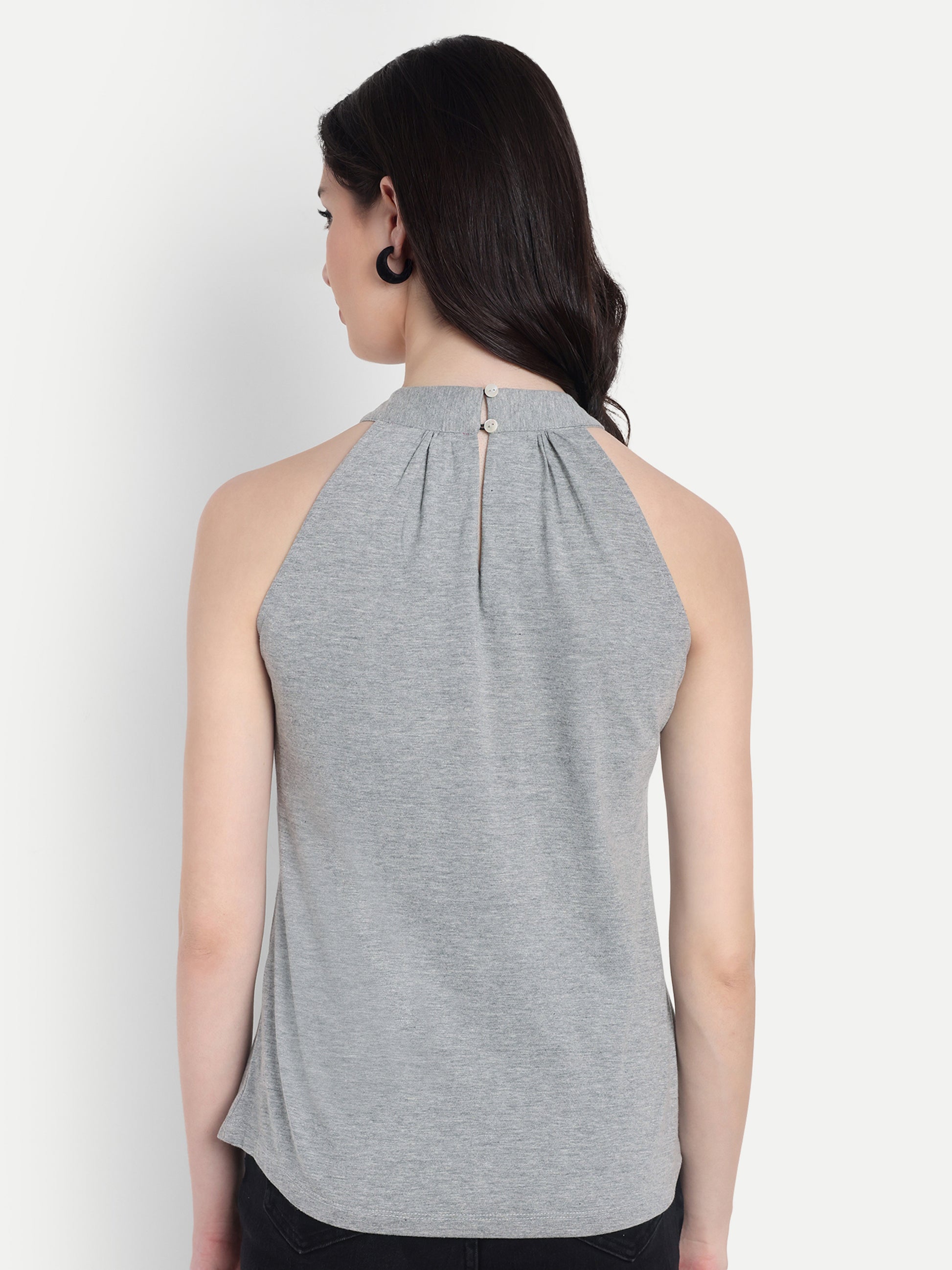 Women's Light Grey Halter Neck Sleeveless Top | Casual & Party Wear