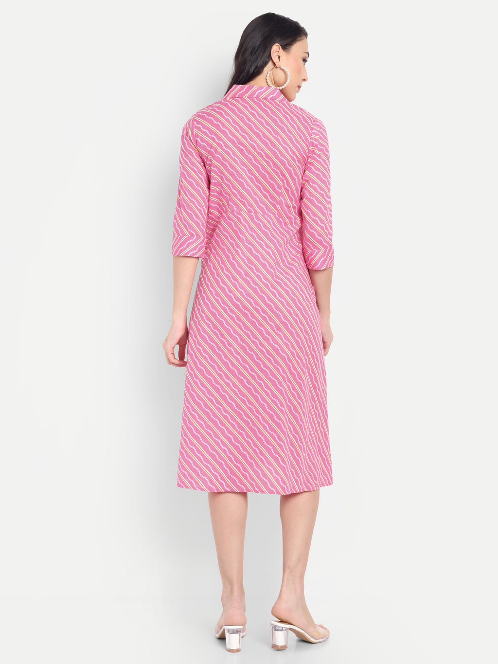 Women's Pink Striped Knee-Length Dress | Front Knot Detail | Casual & Party Wear