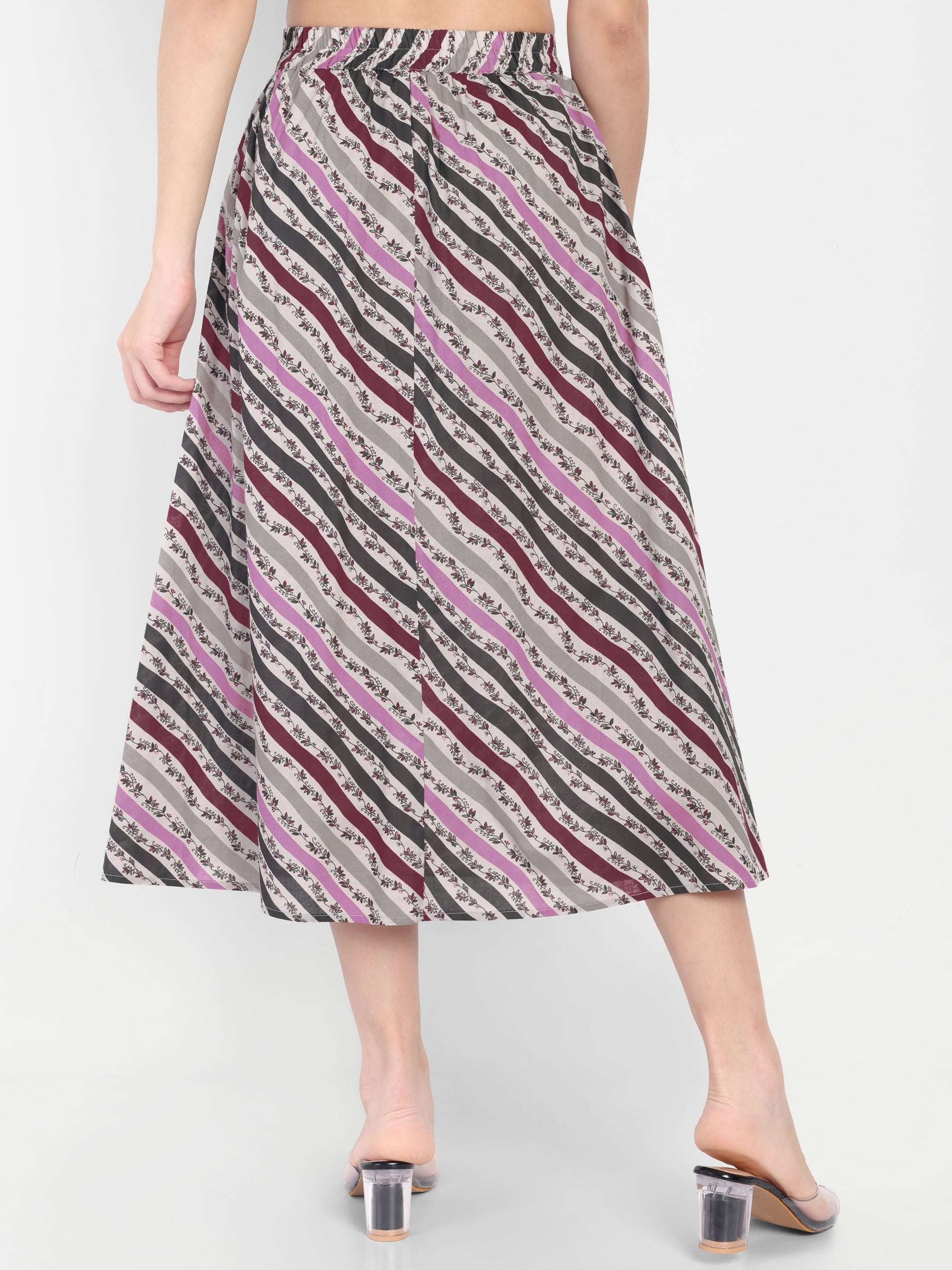 Women's Multicolor Striped A-Line Midi Skirt | Casual & Party Wear