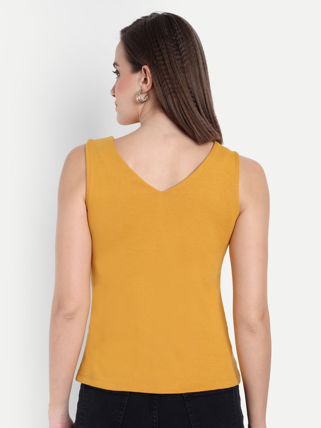 Women's Orange  V-Neck  Sleeveless Top | Casual & Party Wear