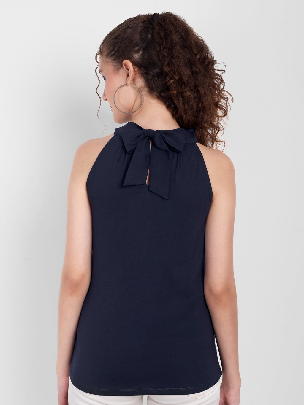 Women's Grey Halter Neck Sleeveless Top | Casual & Party Wear