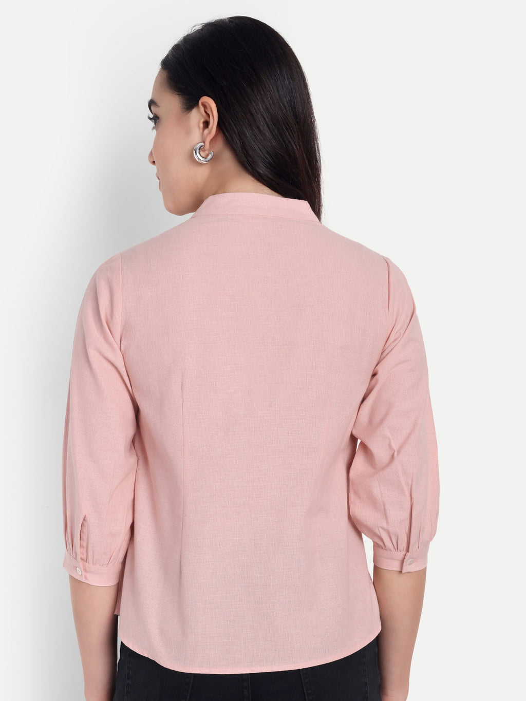 Women's Baby Pink V-Neck 3/4 Sleeve Top | Lightweight Cotton Blend | Elegant Everyday Wear