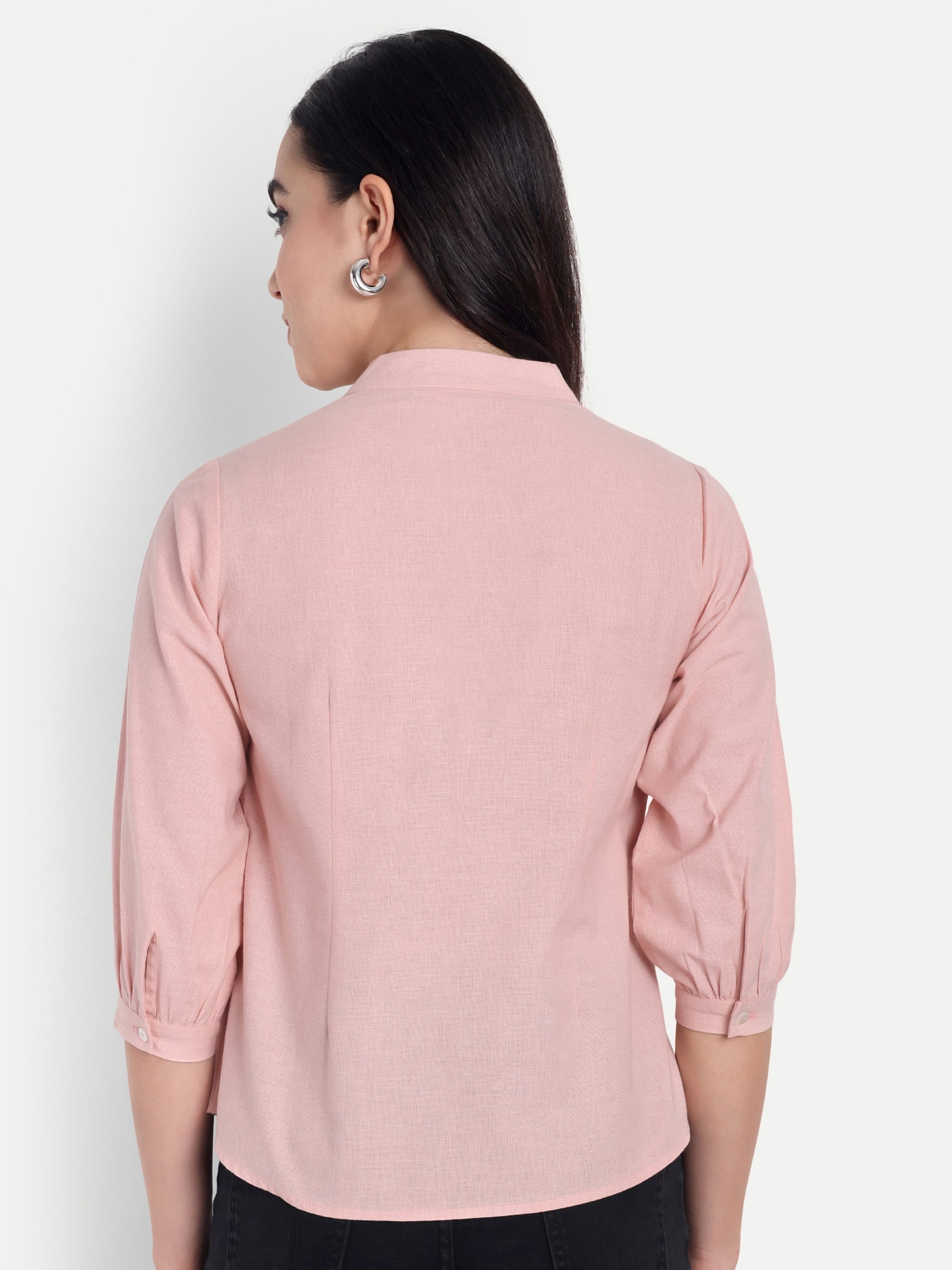 Women's Baby Pink V-Neck 3/4 Sleeve Top | Lightweight Cotton Blend | Elegant Everyday Wear