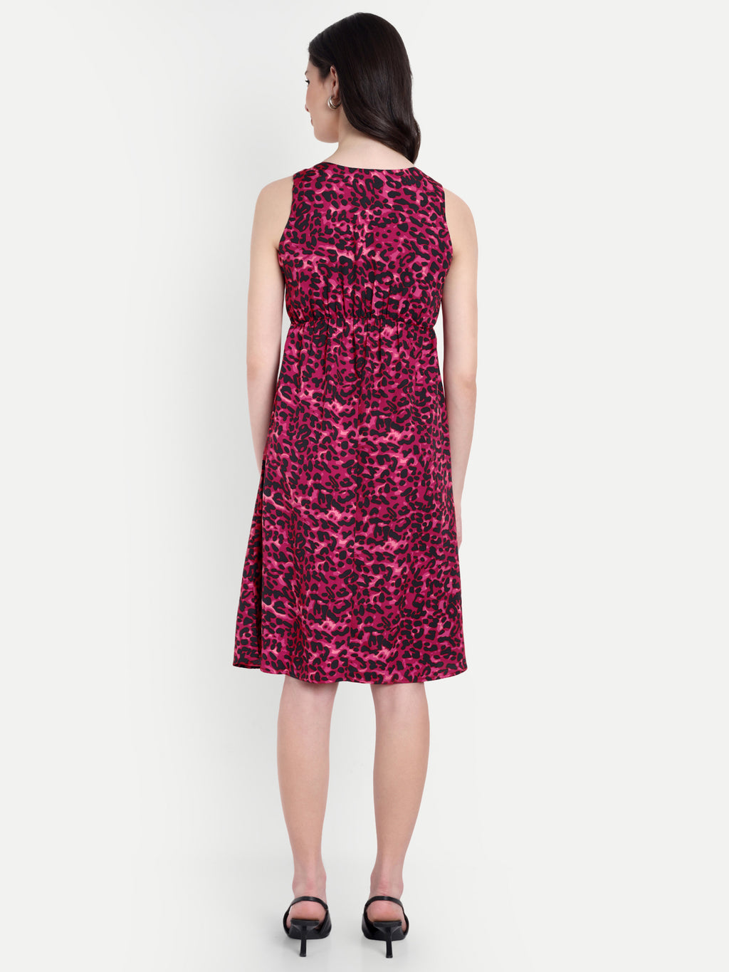 Women's Red Sleeveless A-Line Mini Dress | Elegant Textured Party Wear