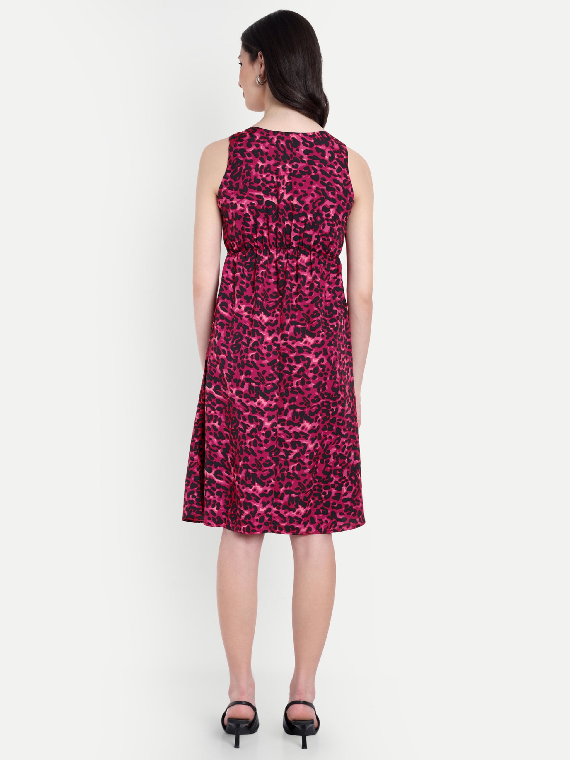 Women's Red Sleeveless A-Line Mini Dress | Elegant Textured Party Wear