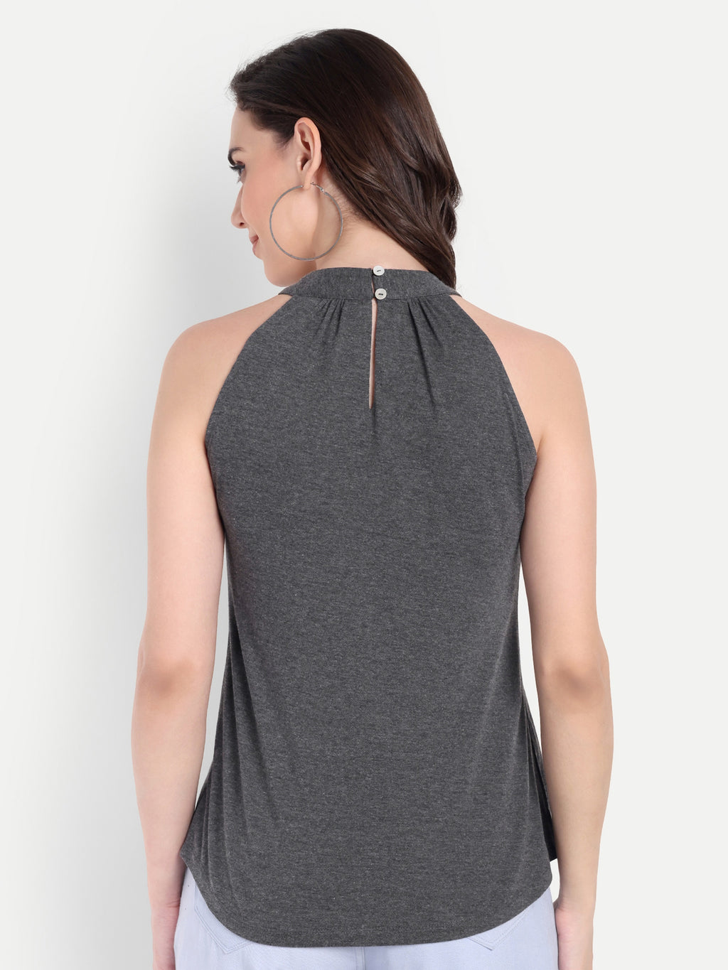 Women's Charcoal Grey Halter Neck Sleeveless Top | Casual & Party Wear