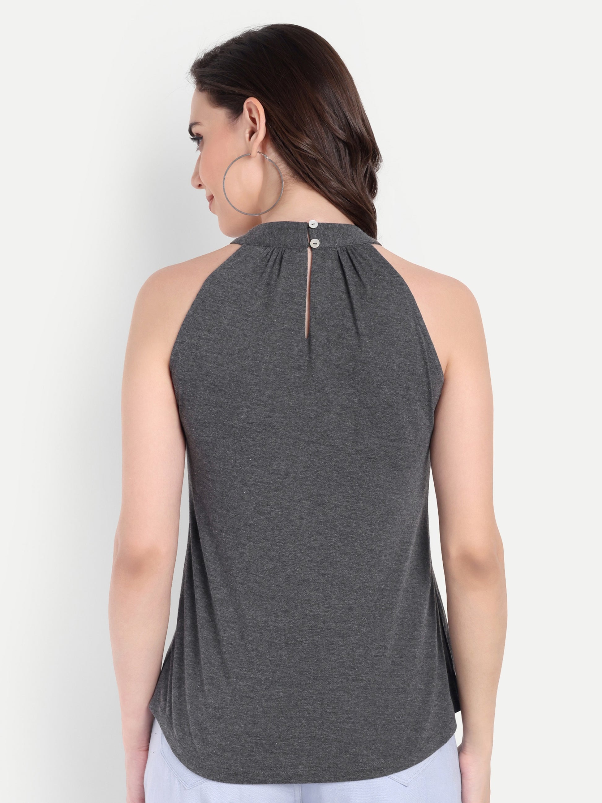 Women's Charcoal Grey Halter Neck Sleeveless Top | Casual & Party Wear