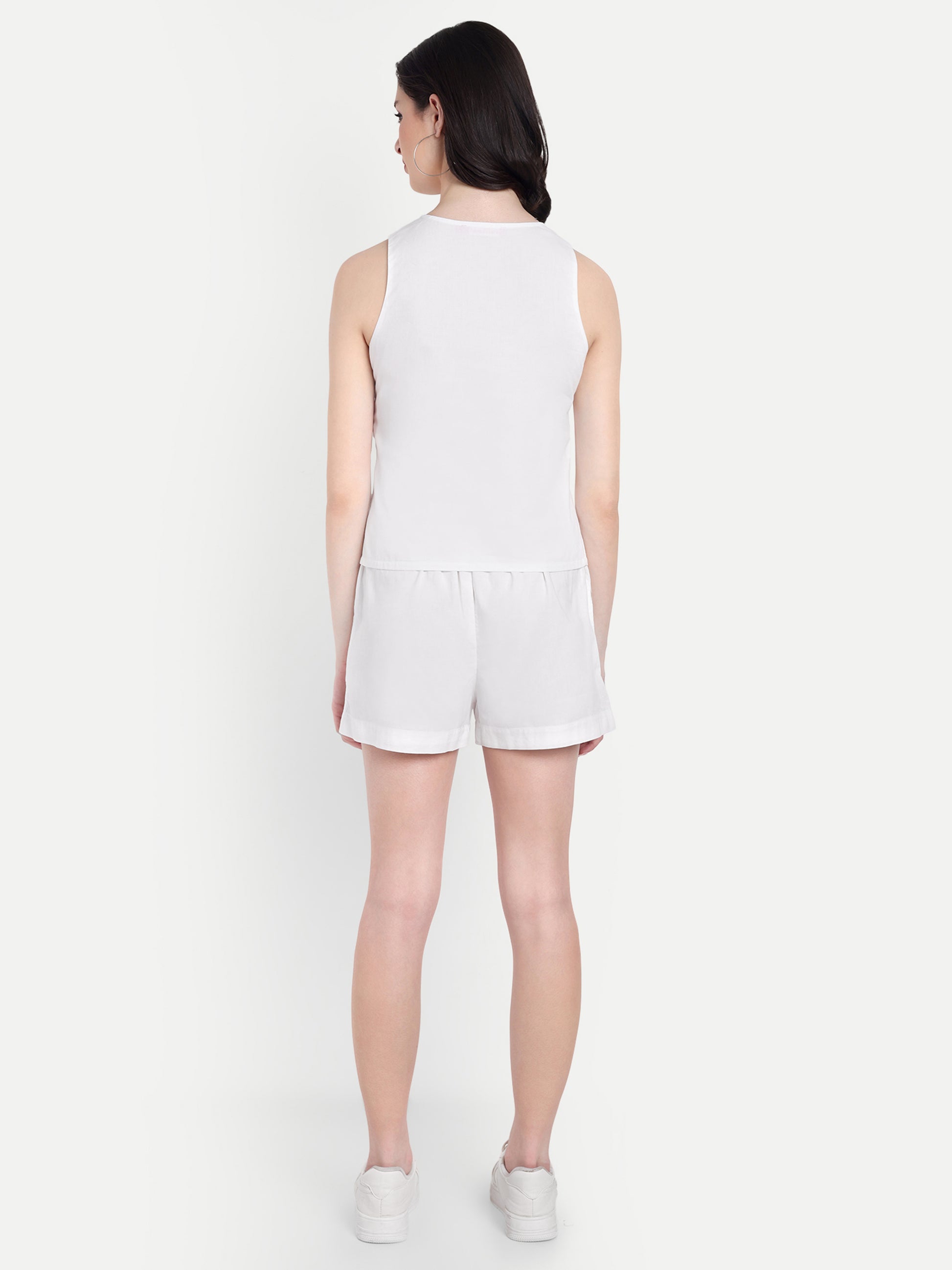 FairLeaf Women's Top and Short Set – |100% Pure Cotton | Lightweight Relaxed Fit Sleeveless White Top & Short– Stylish Casual Summer  for Women