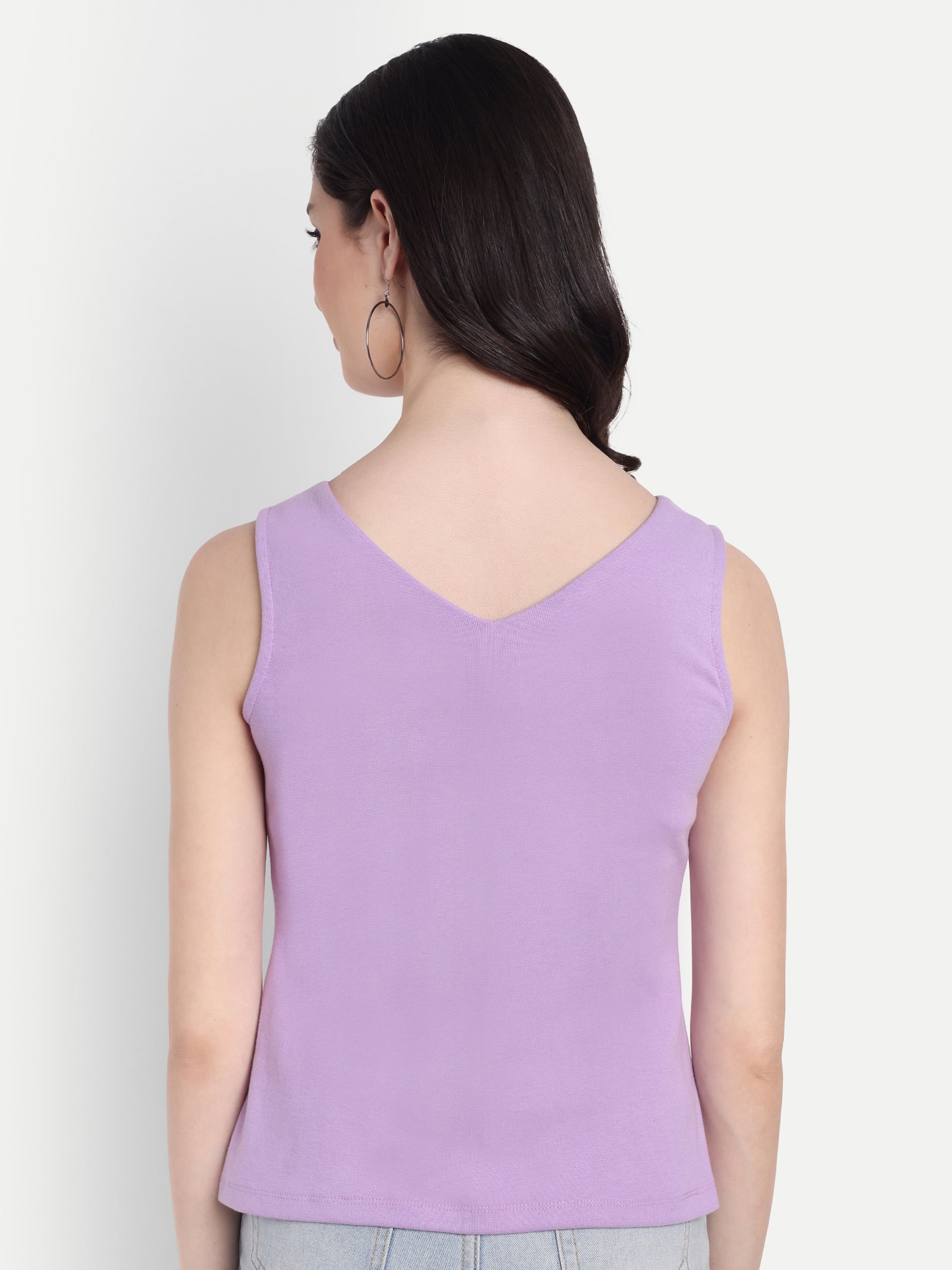 Women's Violet  V-Neck  Sleeveless Top | Casual & Party Wear