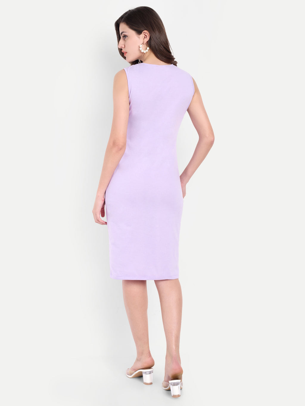 Women's Lavender  Sleeveless Bodycon Midi Dress | Square Neck | Casual & Party Wear
