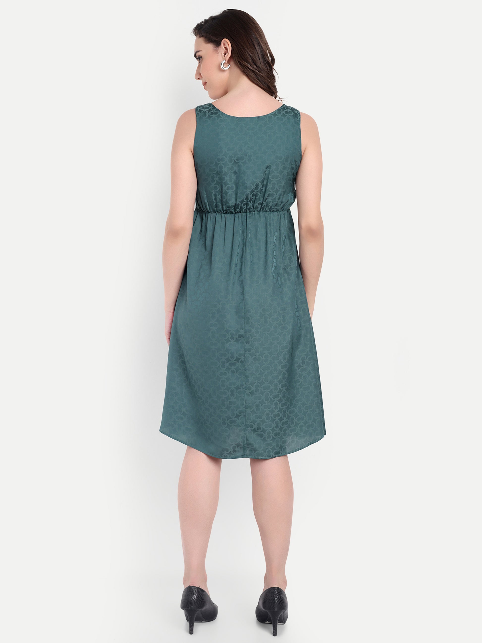 Women's Teal Sleeveless A-Line Mini Dress | Elegant Textured Party Wear