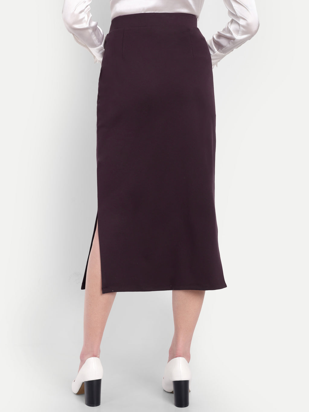 Women's dark Purple Midi Pencil Skirt with Side Slit – High Waist | Elegant Office & Party Wear