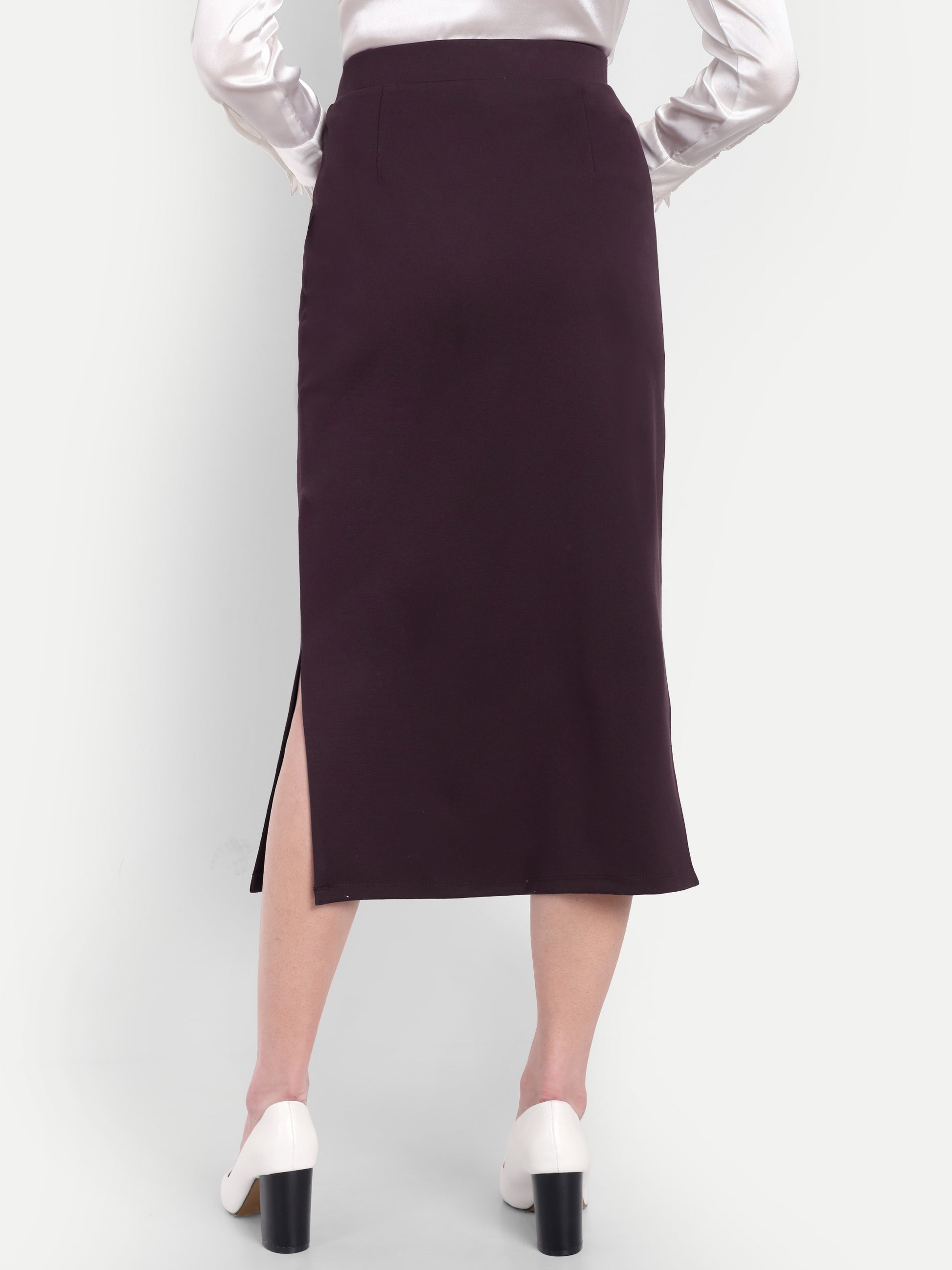 Women's dark Purple Midi Pencil Skirt with Side Slit – High Waist | Elegant Office & Party Wear