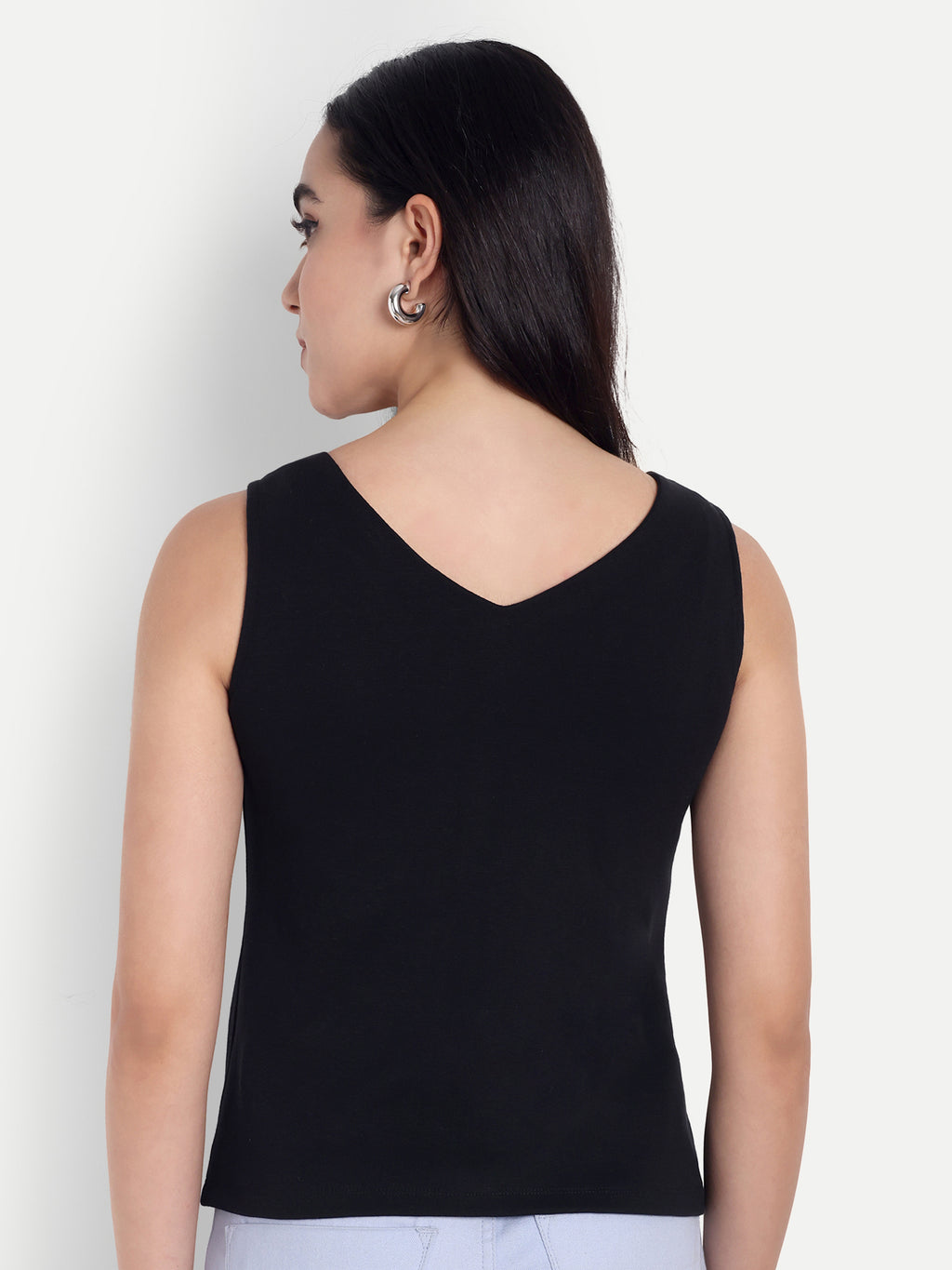 Women's Black V-Neck  Sleeveless Top | Casual & Party Wear