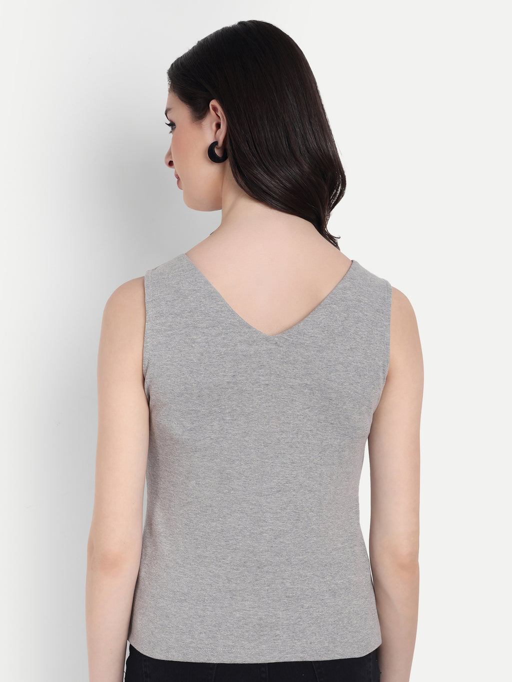 Women's Grey  V-Neck  Sleeveless Top | Casual & Party Wear
