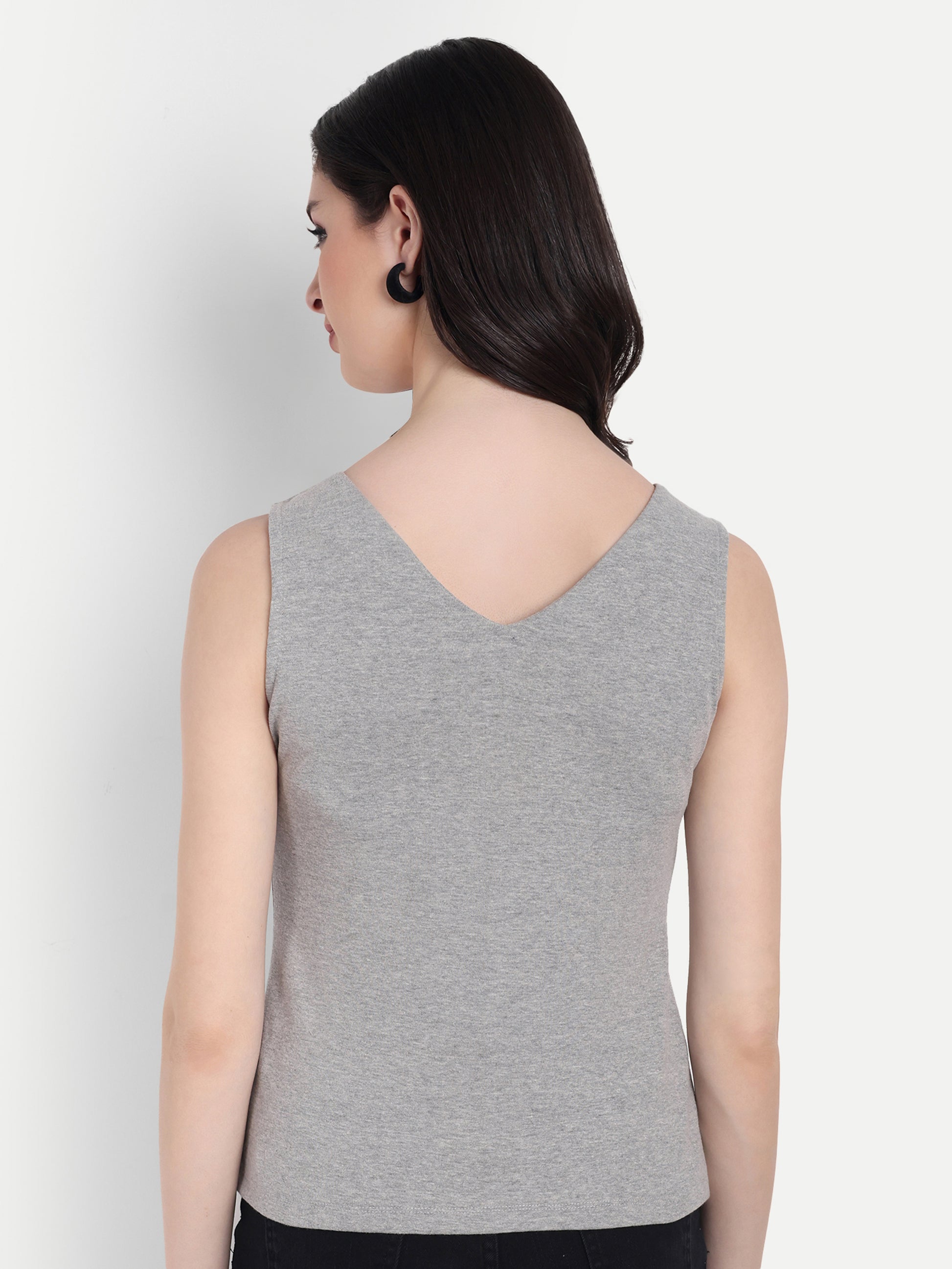 Women's Grey  V-Neck  Sleeveless Top | Casual & Party Wear