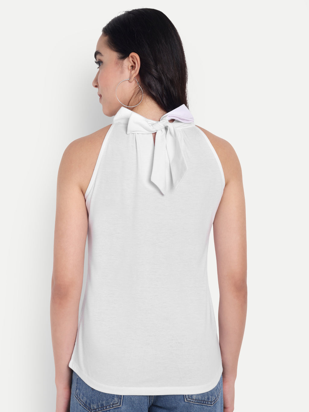 Women's Light white Halter Floral Note Neck Sleeveless Top | Casual & Party Wear