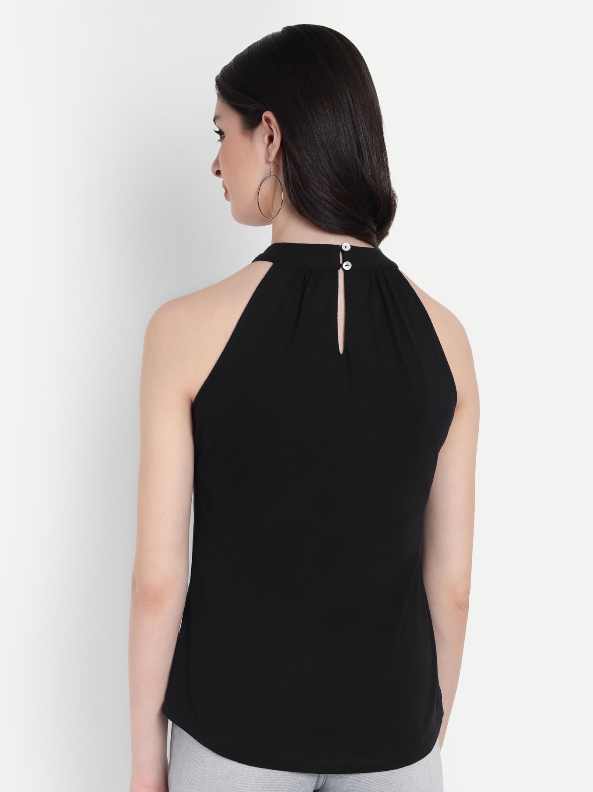 Women's Black Halter Neck Sleeveless Top | Casual & Party Wear