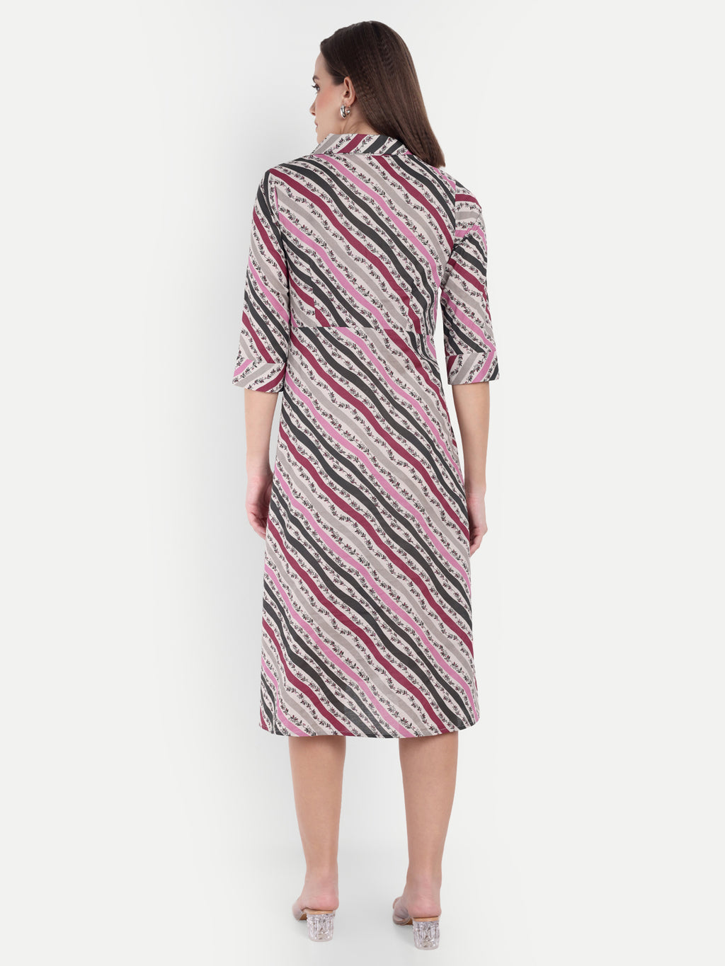 Women's Multicolor Striped Knee-Length Dress | Front Knot Detail | Casual & Party Wear