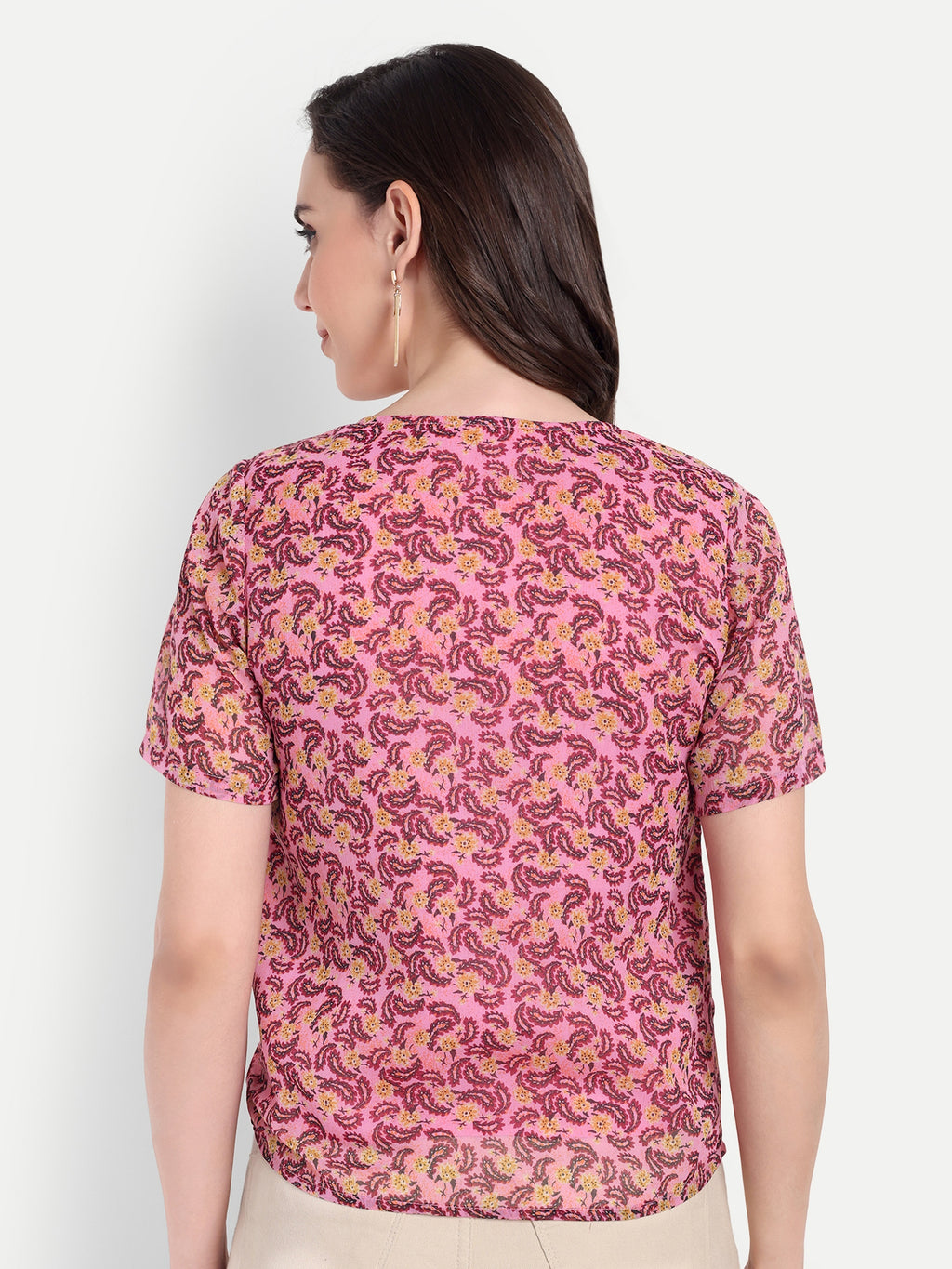 FairLeaf Women's Pink Top with Button-Down | Elegant Summer Tunic for Casual, & Office Wear