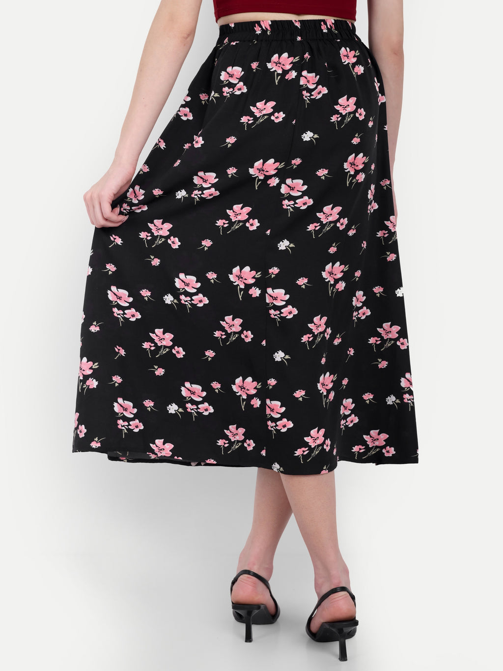 Women's Black Floral Midi Skirt | Casual & Party Wear