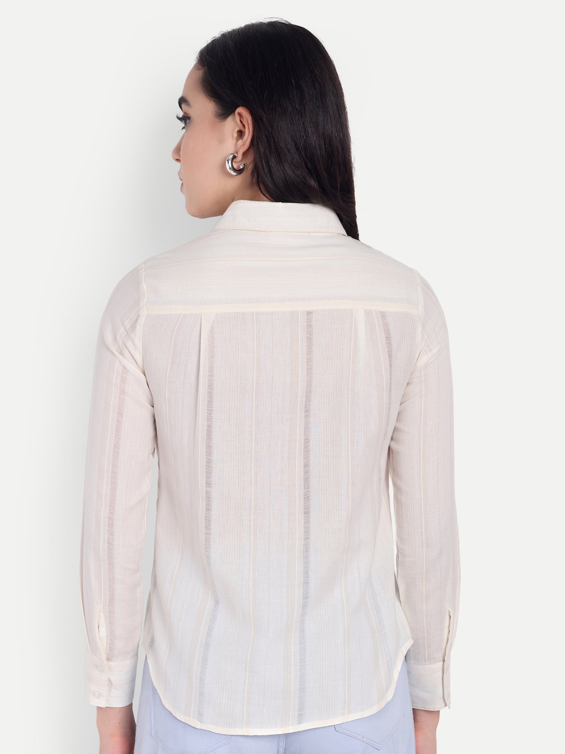 Women's White Sheer Button-Down Shirt with Long Sleeves | Elegant Office & Casual Wear