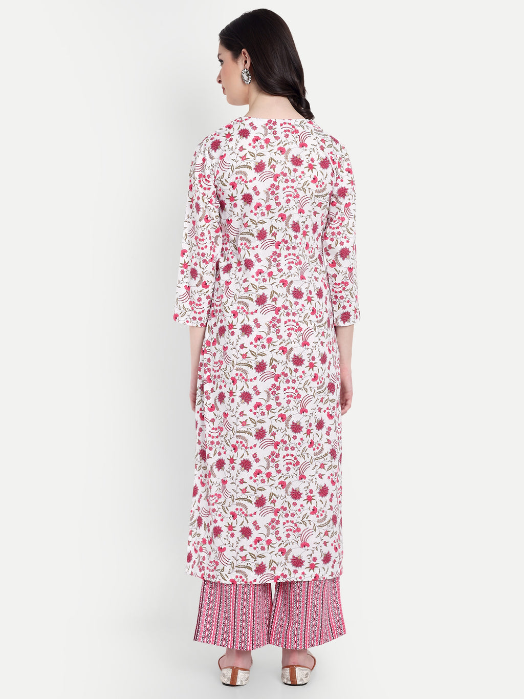 Women's Pink And White Floral Printed Kurta with Straight Pants | Cotton Blend | Ethnic Wear