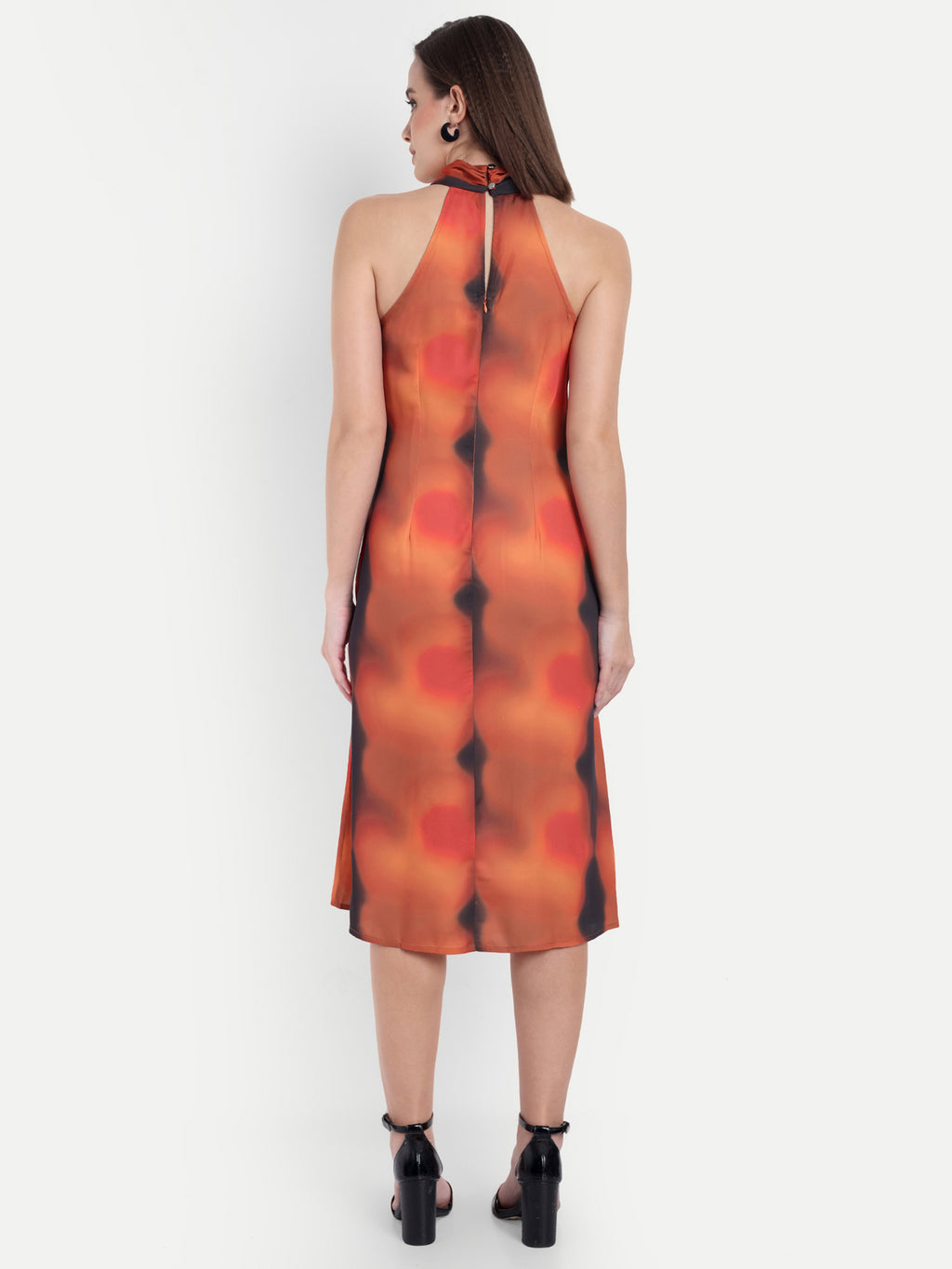 Women's red Black Halter Neck Midi Dress | Sleeveless Summer Dress