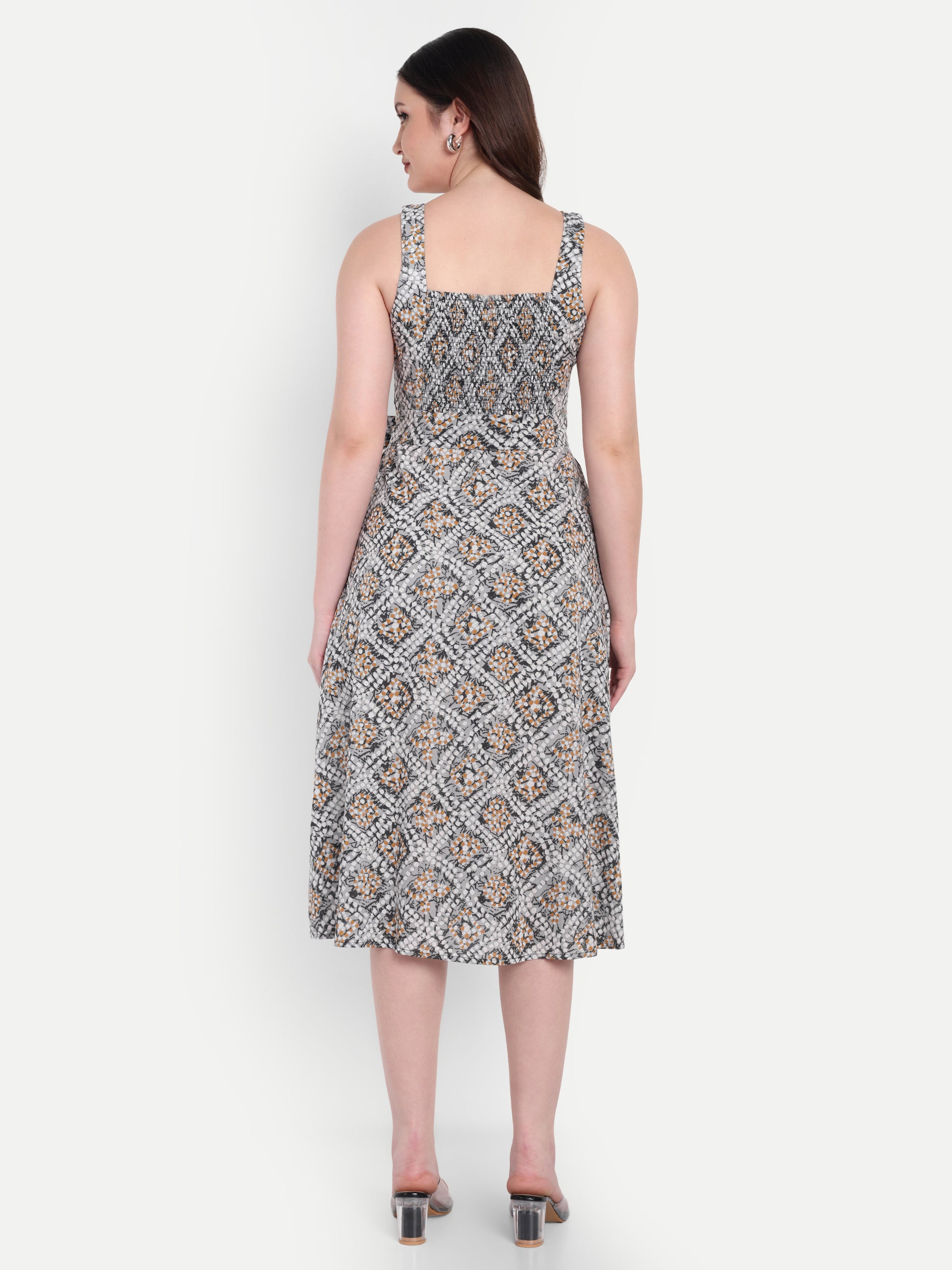 Women's Grey & White Floral Halter Neck Top with Waist Tie | Sleeveless Casual Wear