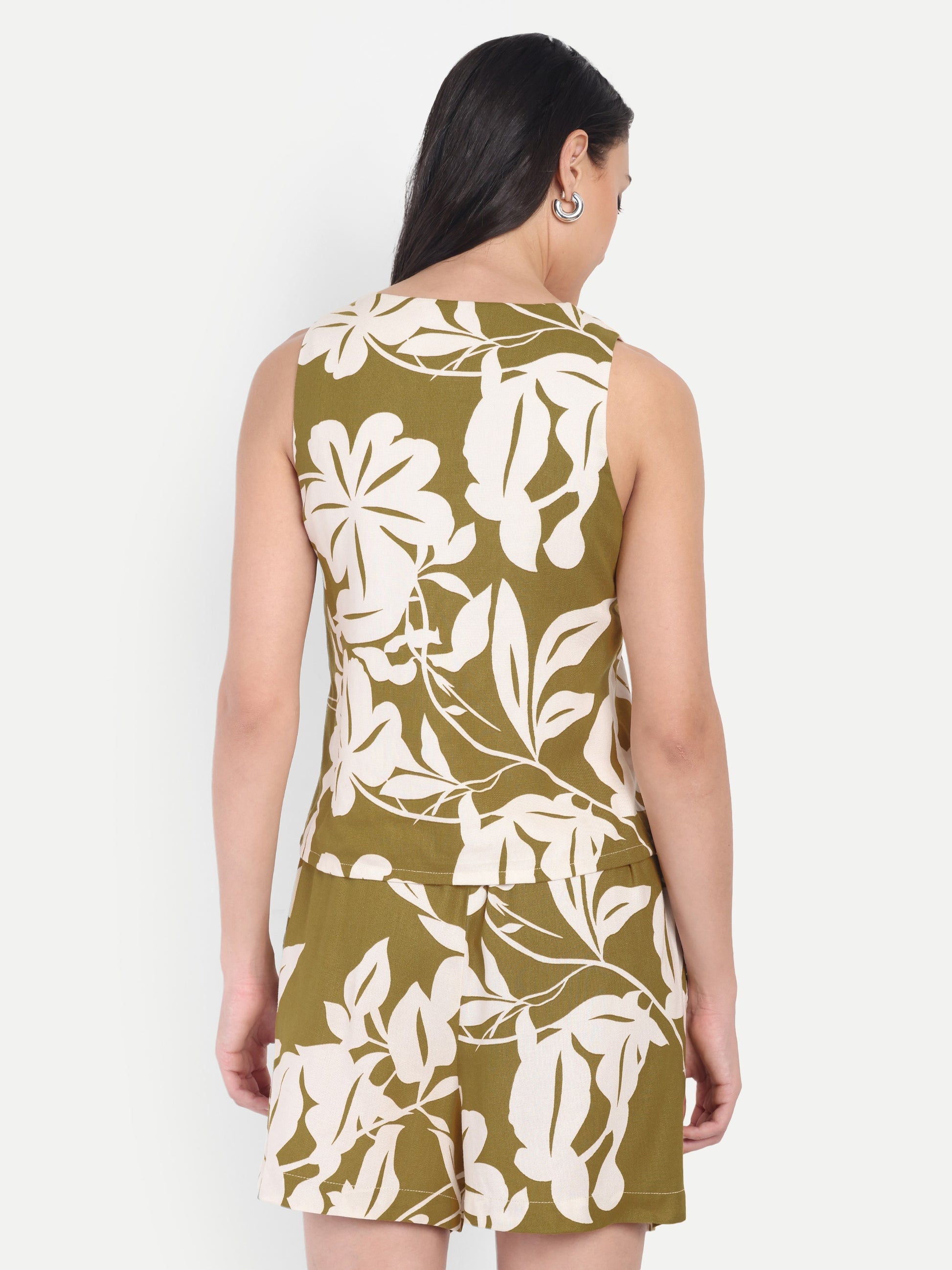 FairLeaf Women's Top and Short Set – |100% Pure Cotton | Lightweight Relaxed Fit Sleeveless Olive Top & Short– Stylish Casual Summer  for Women