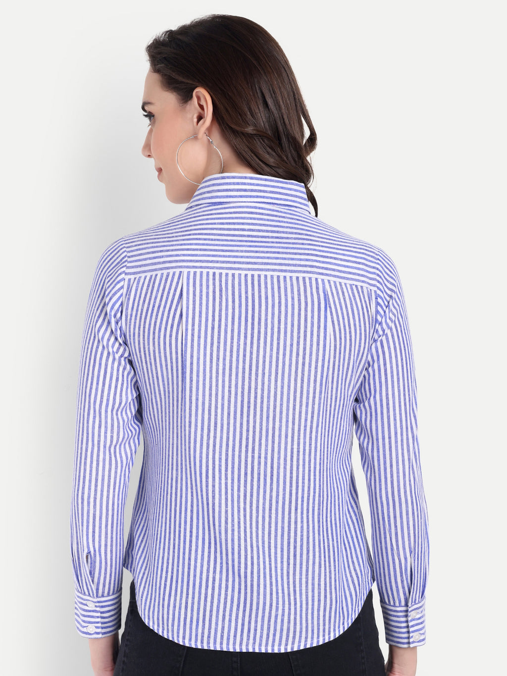 Women's White & BLUE Striped Button-Down Shirt – Long Sleeve | Casual & Office Wear