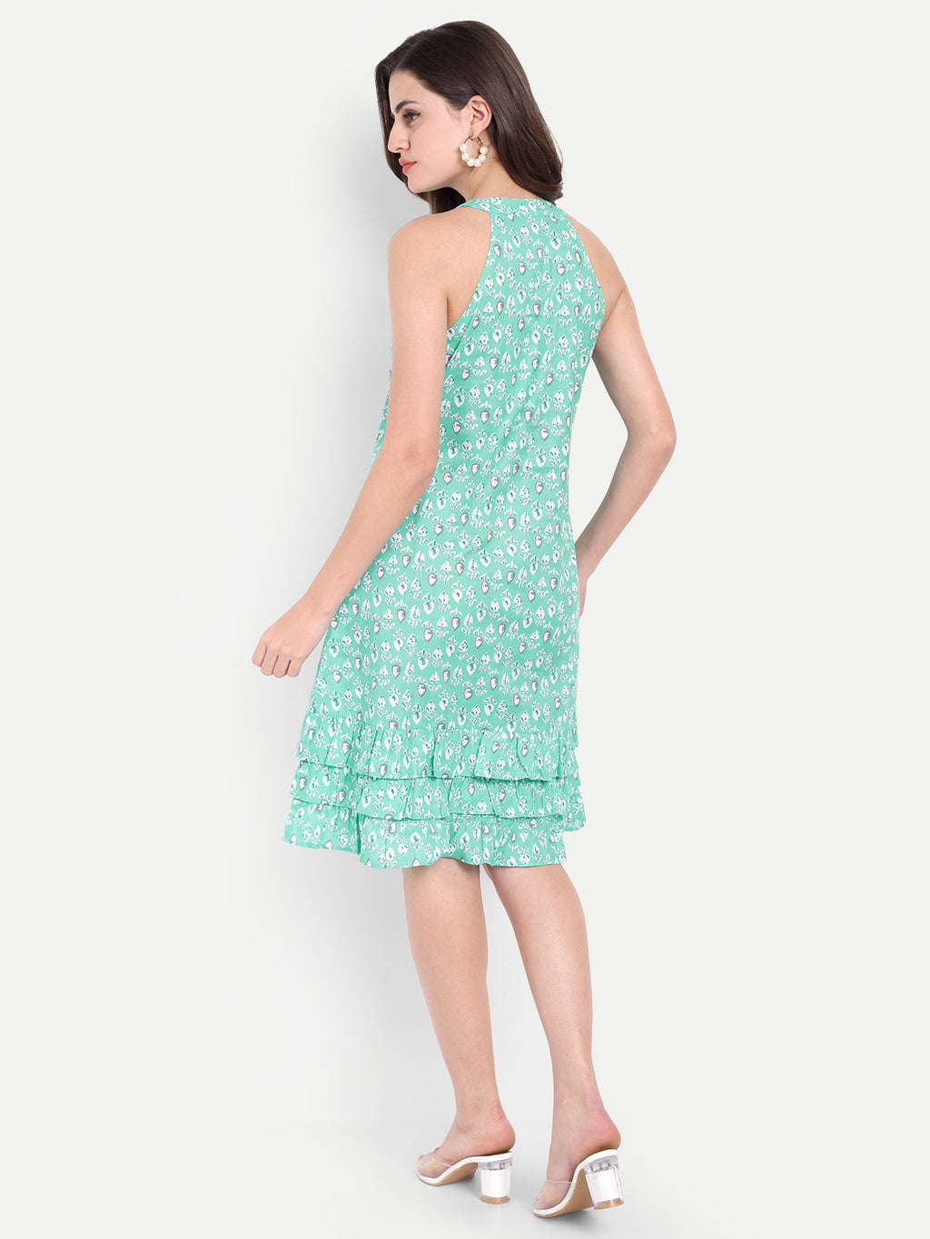 Women's  Sleeveless Halter Neck Dress | Tiered Hem | Summer Casual & Party Wear