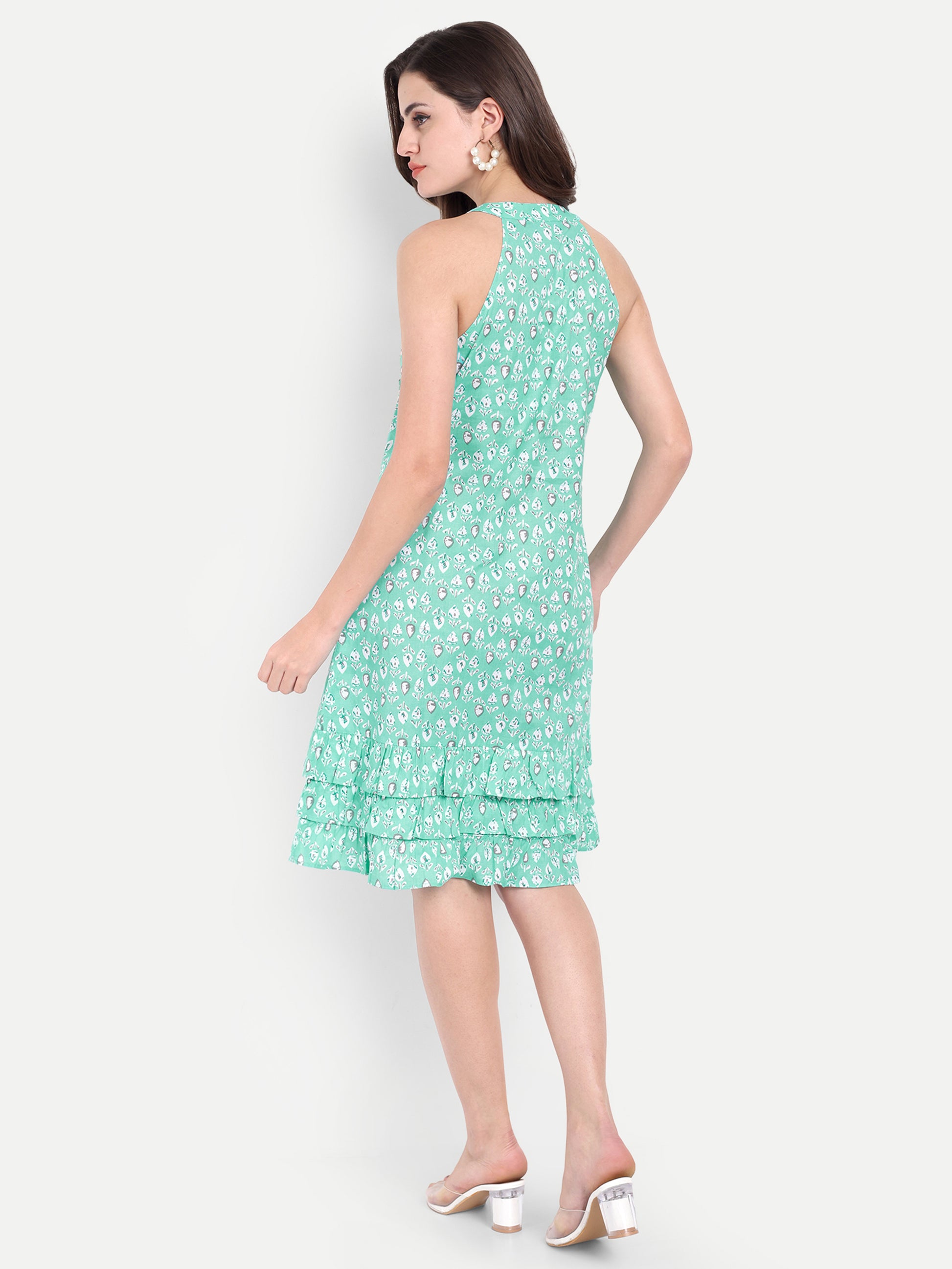 Women's  Sleeveless Halter Neck Dress | Tiered Hem | Summer Casual & Party Wear