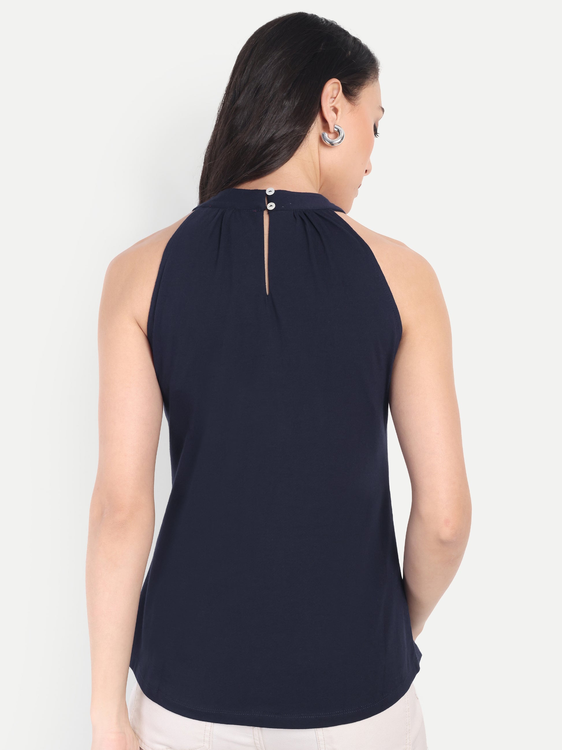 Women's Blue Halter Neck Sleeveless Top | Casual & Party Wear
